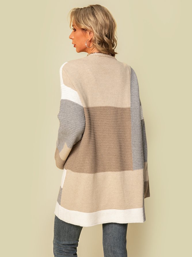 Color-Block Casual Acrylic Sweater coat
