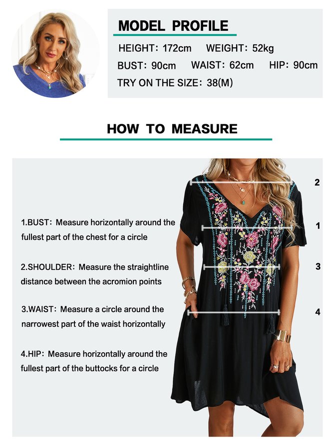 Embroidered Short Sleeve A-Line Tribal Weaving Dress