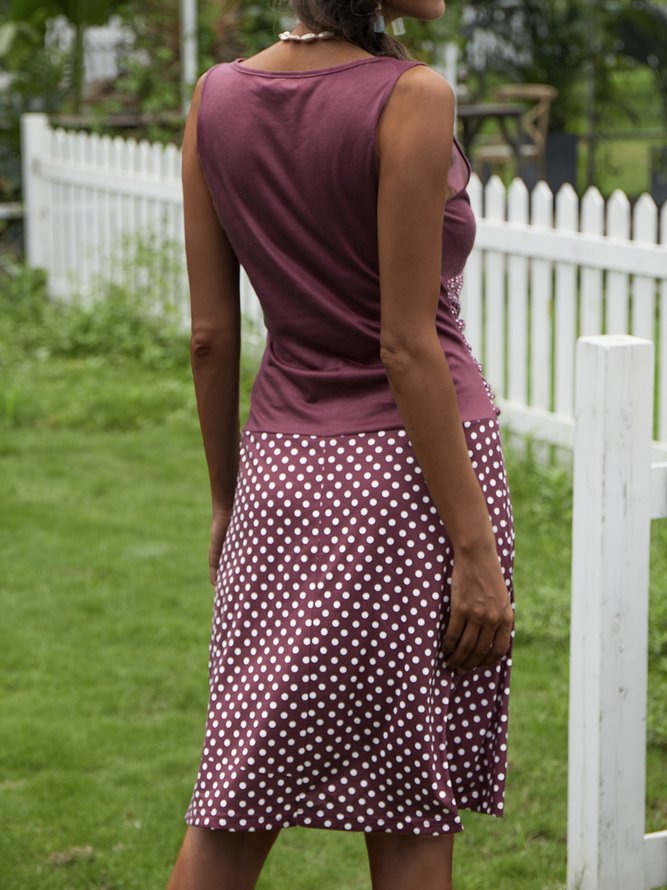 Sleeveless Polka Dots Cotton-Blend Casual Knitting Dress