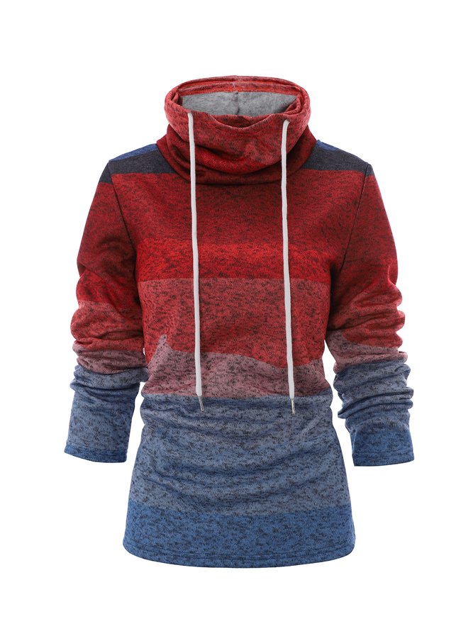 Multicolor Patchwork Color-Block Hoodie Long Sleeve Sweatshirt