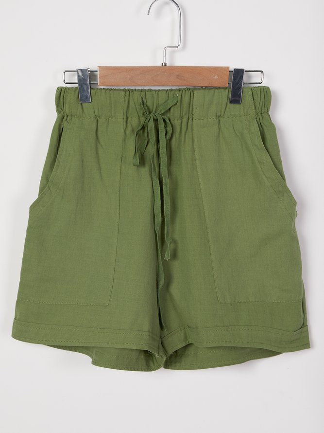 Pockets Plain Casual Shorts