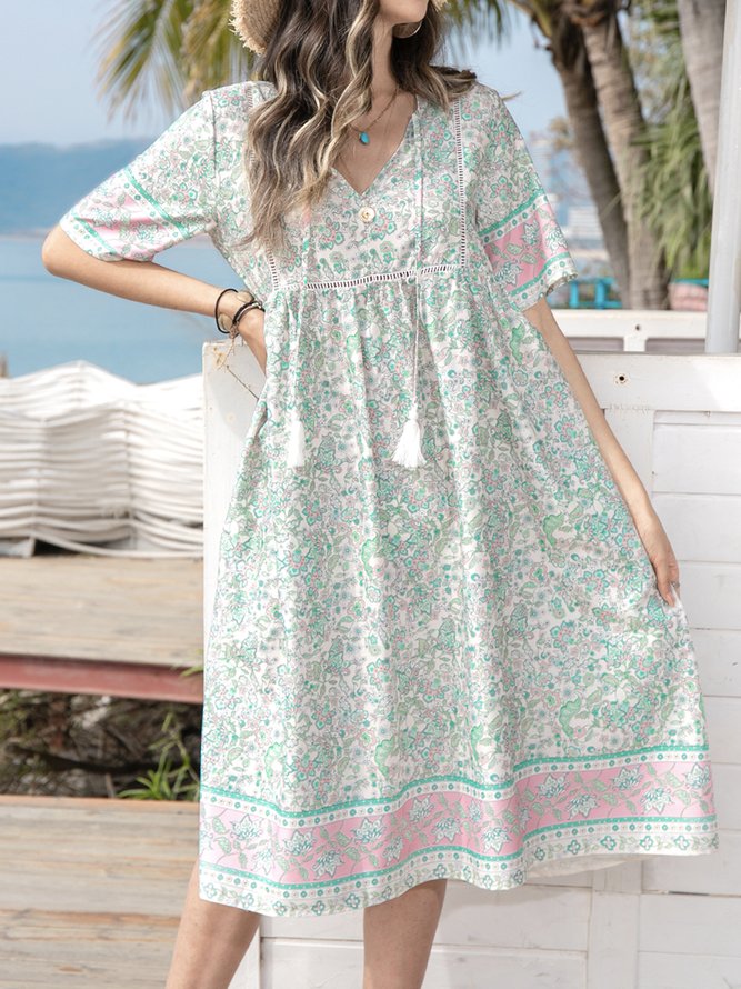 Women Boho Floral-Print Half Sleeve Casual Dress
