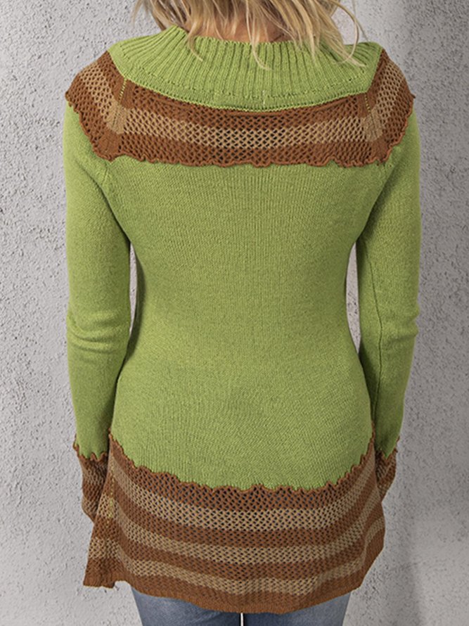 zolucky Women Knitted Vintage Shift Plain Sweater