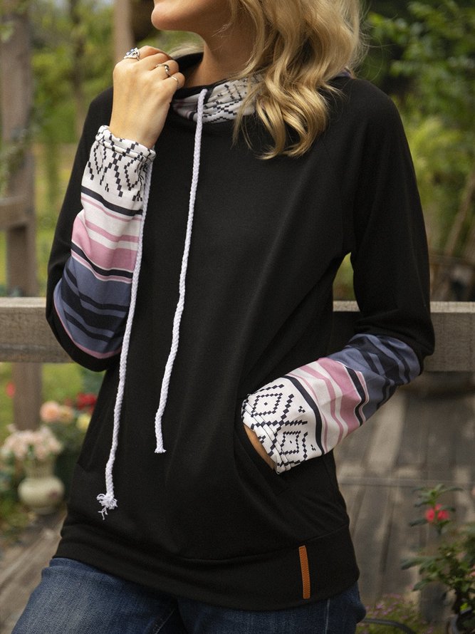Black Long Sleeve Floral-Print Boho Sweatshirts