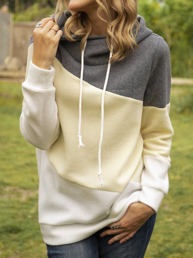 Multicolor Solid Long Sleeve Paneled Hoodie Sweatshirt