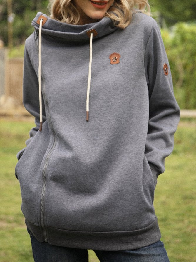 Warm Grey Hoodie Shift Long Sleeve Knit coat