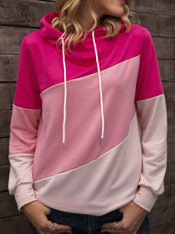 Pink Paneled Hoodie Long Sleeve Solid Sweatshirts