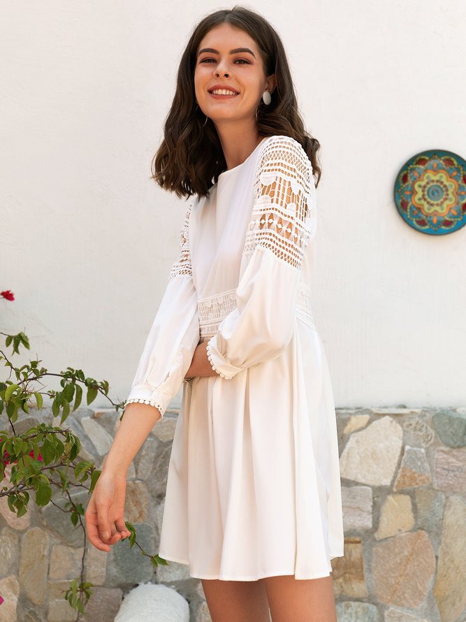Long Sleeve Crew Neck Weaving Dress