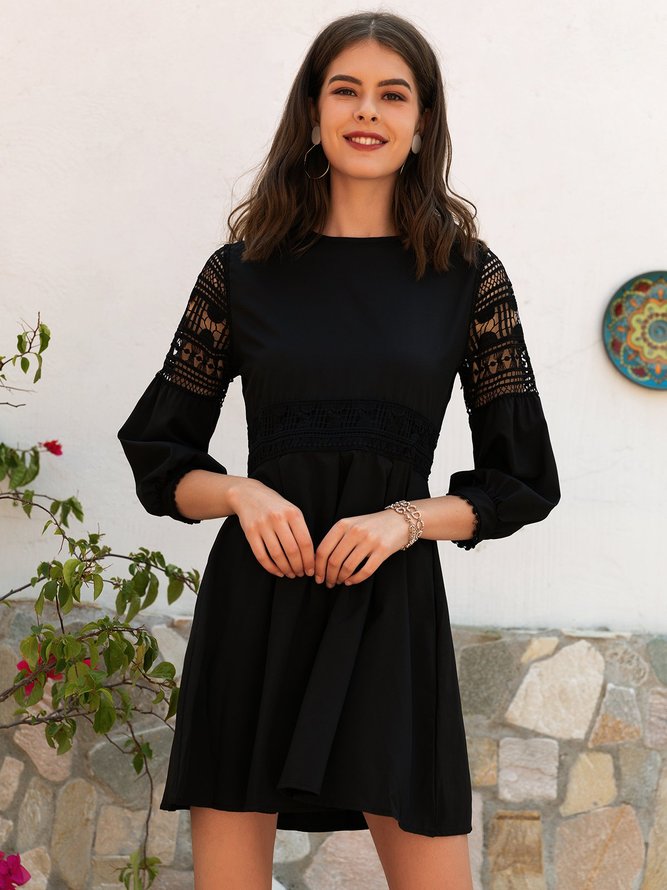 Long Sleeve Crew Neck Weaving Dress