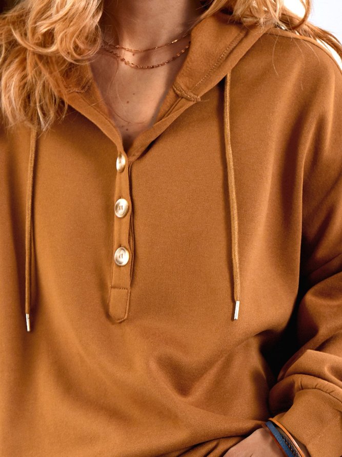 Khaki Long Sleeve Buttoned Sweatshirts