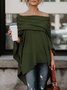 zolucky Fashion Solid Casual Off Shoulder Asymmetric Casual Tops