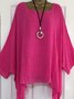 zolucky Printed/Dyed Casual Batwing Crew Neck Blouse