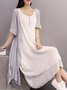 zolucky Casual Crew Neck Two Piece Buttoned Casual Dress