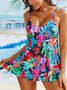 Vacation Printing Floral V Neck Swimdress Two-Piece Set