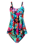 Vacation Printing Floral V Neck Swimdress Two-Piece Set