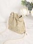 Floral Embroidery Woven Bucket Bag