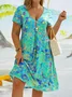 Plus Size V Neck Casual Short Sleeve Printed Dress