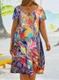 Plus Size Casual Short Sleeve V Neck Printed Dress
