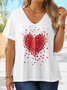 Plus Size Love V Neck Casual Loosen Short Sleeve Heart Printed T-shirt