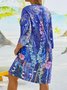 Plus Size Geometric Floral Printed Notched Casual Weaving Dress