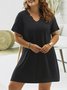 Plus Size Casual Solid V neck Short Sleeve Knit Dress