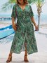 Plus Size Cross Neck Vacation Disty Floral Loose Dress