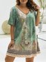 Plus Size Floral Jersey Loose Ethnic Dress