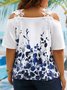 Plus Size Casual Floral Short Sleeve V Neck Printed Top T-Shirt