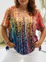 Plus Size Casual V Neck Jersey Ombre T-Shirt