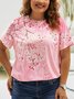 Plus Size Floral Crew Neck Loose Casual T-Shirt