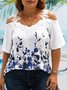 Plus Size Casual Floral Short Sleeve V Neck Printed Top T-Shirt