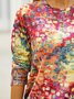 Casual Loose Abstract Mosaic Pattern Crew Neck Long Sleeve T-Shirt