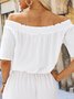 Boat Neck Loosen Casual Solid White Wedding Maxi Short sleeve Woven Dress