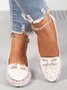 Elegant Applique Bowknot Decor Lace Split Joint Flat Shoes