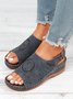 Ethnic Pattern Punched Hollow Velcro Vintage Hook And Loop Comfortable Wedge Sandals For Women