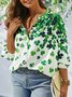 St. Patrick's Day Plus Size Casual Shirt Collar Four-Leaf Clover Loose Blouse