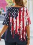 Plus Size Notched Casual America Flag Jersey T-Shirt