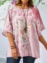 Plus Size Loose Crew Neck Floral Casual Shirt