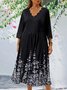 Plus Size Floral Casual V Neck A-Line Three Quarter Dress