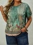Plus Size Casual Crew Neck Ombre Jersey Shirt