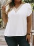 Plus Size Loose Plain Casual Lace Edge Shirt