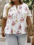 Plus Size Floral Notched Regular Fit Casual T-Shirt