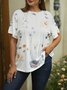 Plus Size Casual Knitted Loose Floral T-Shirt
