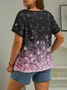 Plus Size Pink  Floral Knitted Casual Regular Fit T-Shirt