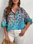 Plus Size 3/4 Sleeve Floral Casual Shirt Top