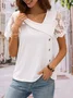 Casual Asymmetrical Neck Buttoned Design With Mesh Sleeve Shirt