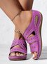 Floral Embroidered Cutout Boho Casual Wedge Slides
