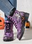 Street All Season Skull Printing Low Heel Best Sell Pu Rubber Lace-Up Boots for Women
