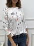 Country Floral Printed Casual Loose Crew Neck Knit Long Sleeve T-Shirt