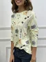 Country Floral Printed Casual Loose Crew Neck Knit Long Sleeve T-Shirt